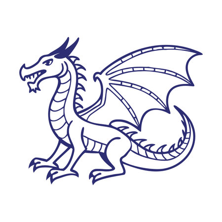 Dragon with heart, isolated on white background. Vector outline illustration.のイラスト素材