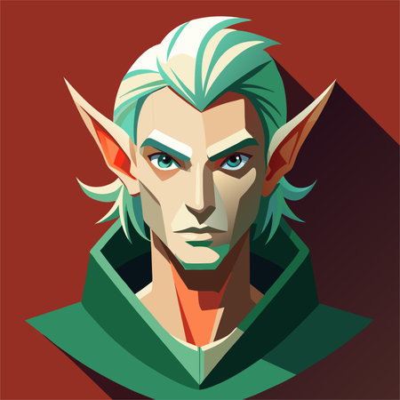 Vector illustration of a fantasy knight in a green cloak with horns.