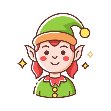 Christmas elf vector illustration. Cute little girl in elf costume.のイラスト素材