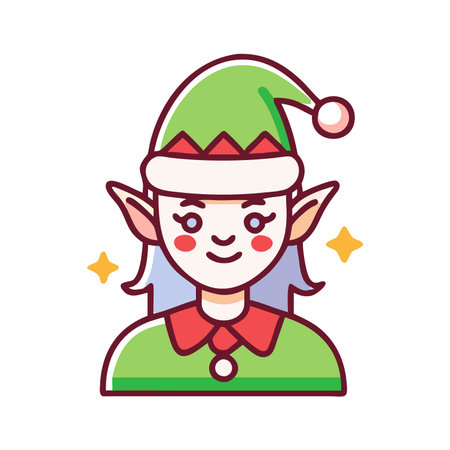 Christmas elf flat color vector icon. Merry Christmas and Happy New Year.のイラスト素材
