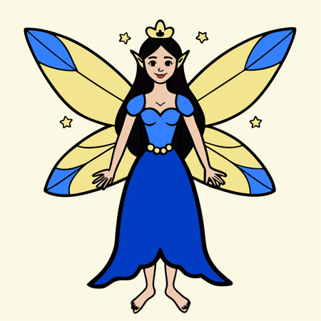 Fairy in a blue dress with a crown. Vector illustration.のイラスト素材