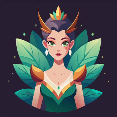 Vector illustration of a beautiful girl in a fantasy costume with horns.のイラスト素材