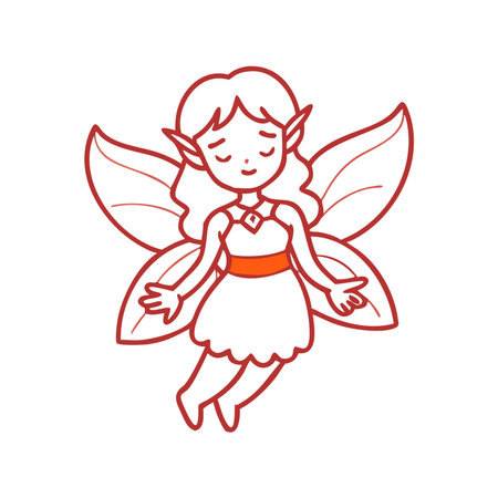 Cute little fairy with wings. Vector illustration in linear style.のイラスト素材