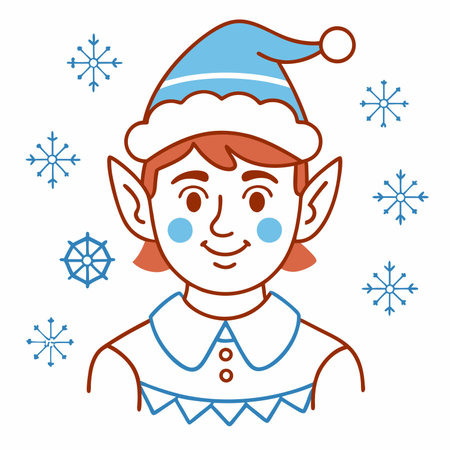 christmas elf face with hat and snowflakes vector illustration graphic designのイラスト素材