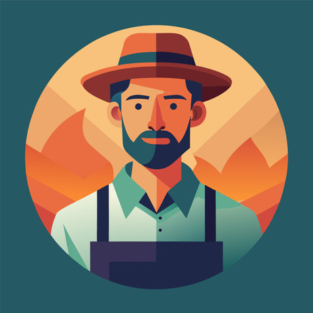 Farmer in hat and apron. Vector illustration in flat styleのイラスト素材
