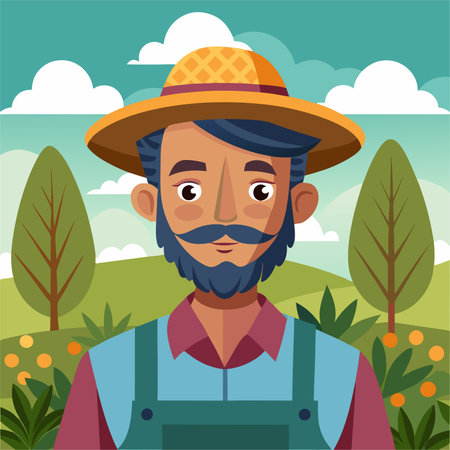 Farmer with hat and beard in the field vector illustration graphic designのイラスト素材