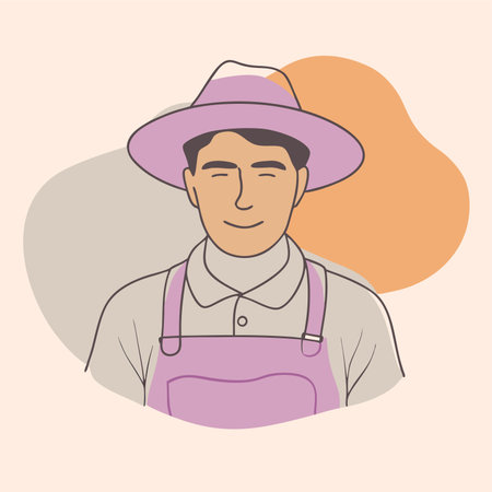 Farmer in hat and apron. Vector illustration in flat styleのイラスト素材