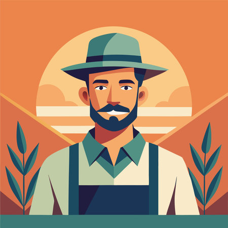 Farmer with hat and apron. Vector illustration in flat styleのイラスト素材