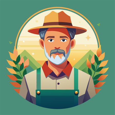 Farmer with hat and mustache in circle background. Vector illustration.のイラスト素材