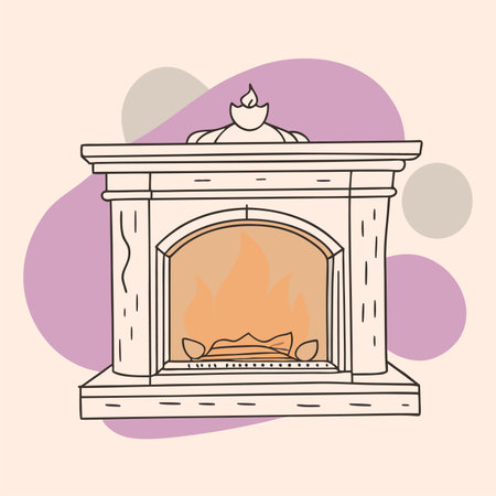 Fireplace with a burning fireplace. Vector illustration in flat style.のイラスト素材