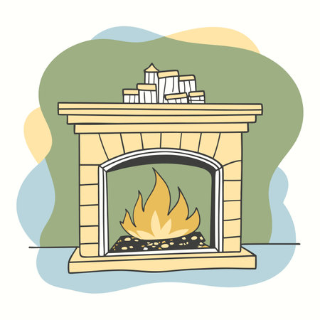 Fireplace. Vector illustration in doodle style on white background.のイラスト素材