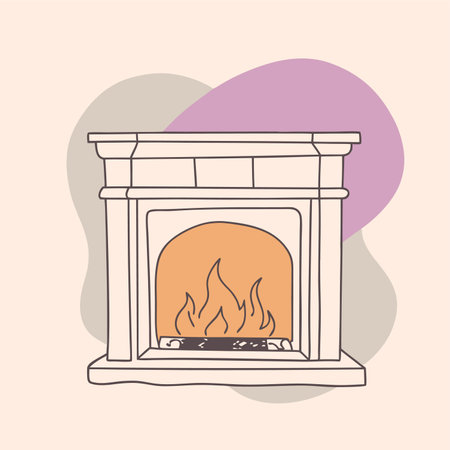 Fireplace in flat design style. Vector illustration of a fireplace.のイラスト素材