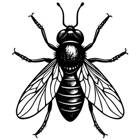 Bee - Black and White Vector Illustration - Isolated On White Backgroundのイラスト素材