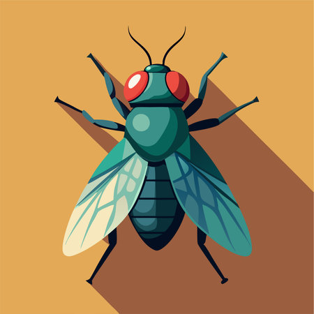 Fly flat icon with long shadow. Vector illustration of a fly.のイラスト素材