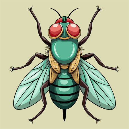 Vector illustration of a green fly isolated on a white background. Cartoon style.のイラスト素材