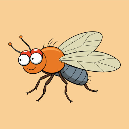Funny cartoon fly isolated on orange background. Vector illustration for your designのイラスト素材