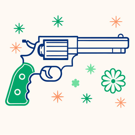 Vector illustration of a revolver with a flower on a light background.のイラスト素材