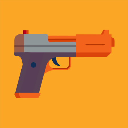 Pistol icon in flat style. Gun vector illustration on yellow background.のイラスト素材