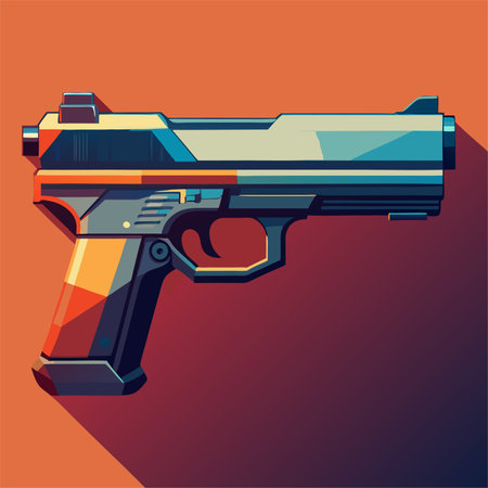 Vector illustration of a semi-automatic pistol on an orange background.のイラスト素材