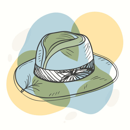 Vector hand drawn illustration of a woman's hat in pastel colors.のイラスト素材
