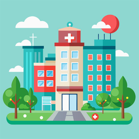 Hospital building. Flat style modern vector illustration. Cityscape.のイラスト素材