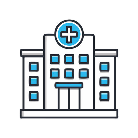 hospital building icon over white background, line and fill style, vector illustrationのイラスト素材