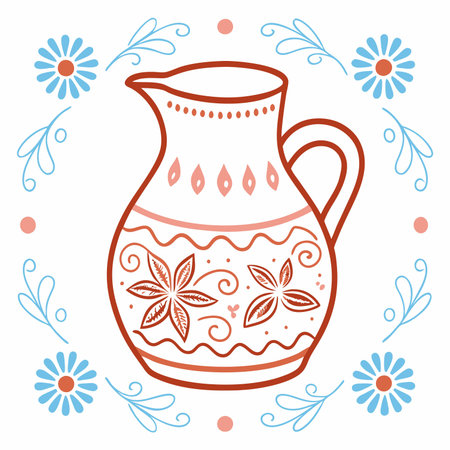Hand drawn doodle vector illustration of a jug with floral pattern
