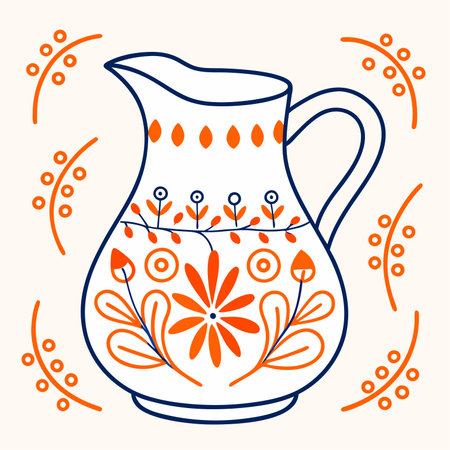 Ceramic jug with floral pattern. Hand drawn vector illustration.のイラスト素材