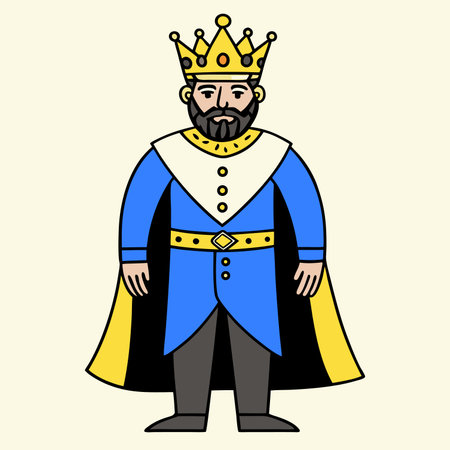 King in a blue suit with a golden crown. Cartoon vector illustration.のイラスト素材