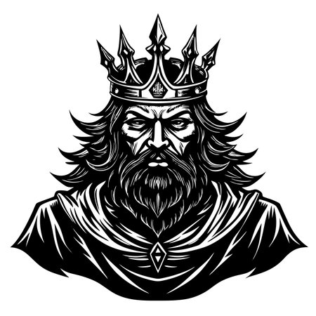 King with crown. Vector illustration in black and white colors isolated on white backgroundのイラスト素材