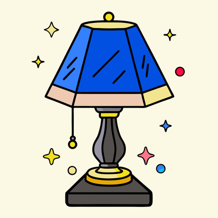 Vector illustration of a blue lamp on a yellow background with stars.のイラスト素材