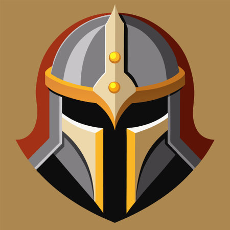 Medieval knight helmet. Vector illustration in a flat style on a light background.のイラスト素材