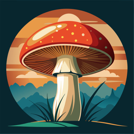 Amanita muscaria mushroom in the forest. Vector illustrationのイラスト素材