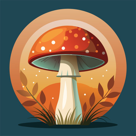Fly agaric in the forest. Vector illustration in flat styleのイラスト素材