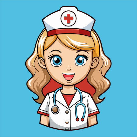 nurse girl with stethoscope over blue background. vector illustrationのイラスト素材