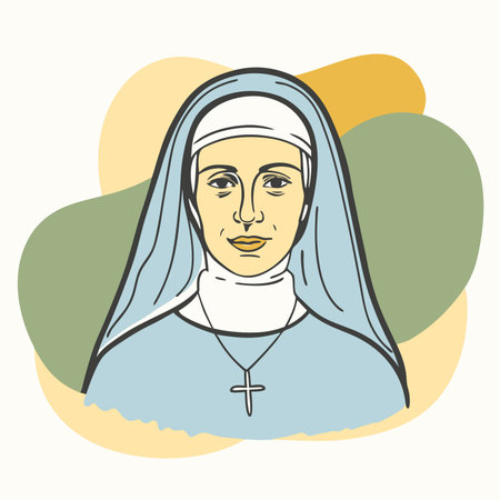Vector image of a portrait of a nun in a flat style.のイラスト素材