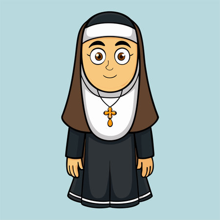 Cartoon funny nun. Vector illustration of a Muslim girl.のイラスト素材
