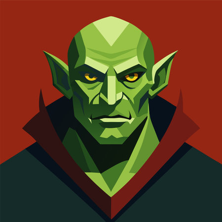 Zombie head vector illustration. Green monster head isolated on red background.のイラスト素材