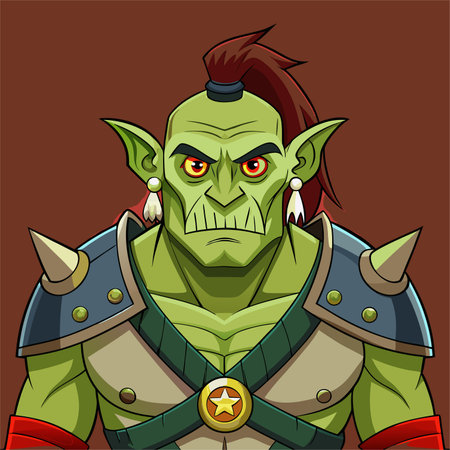 Cartoon illustration of a green goblin or troll. Fantasy character.のイラスト素材