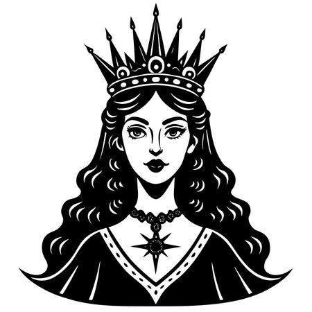 Illustration of the queen with a crown on her head. Vector illustration.のイラスト素材