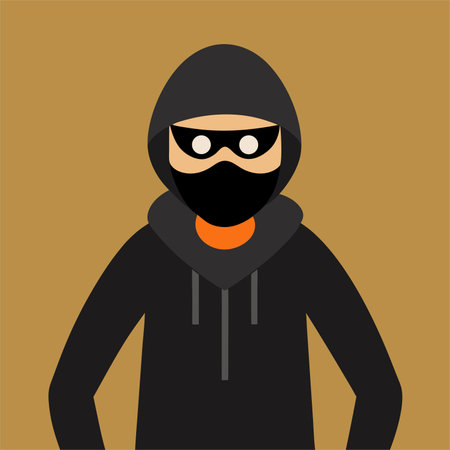 Burglar in a black mask. Flat design. Vector illustrationのイラスト素材