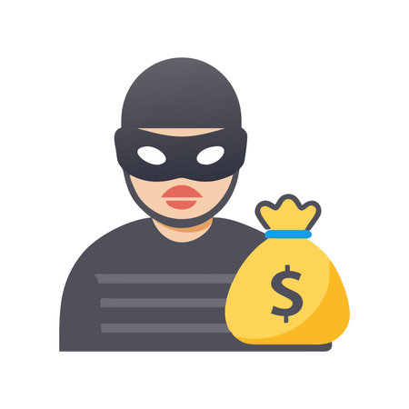 Thief with bag of money vector flat icon isolated on white backgroundのイラスト素材