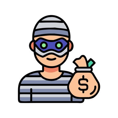 Thief with money bag vector illustration, filled flat design icon.のイラスト素材