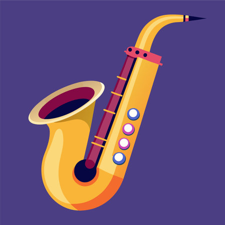 Saxophone flat icon. Vector illustration of saxophone on violet background.のイラスト素材