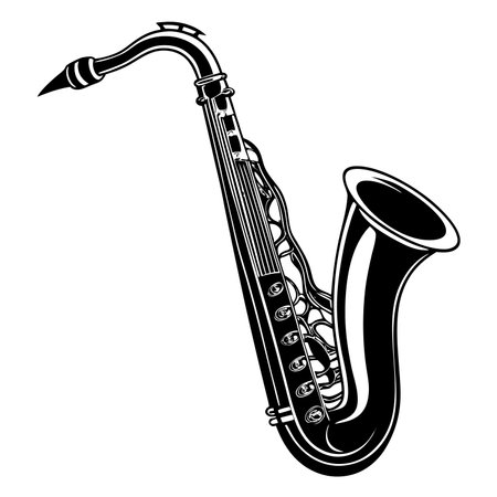 Saxophone. Musical instrument. Black and white vector illustration isolated on white background.のイラスト素材
