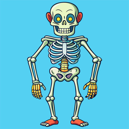 Cartoon skeleton. Vector illustration of a skeleton on a blue background.のイラスト素材