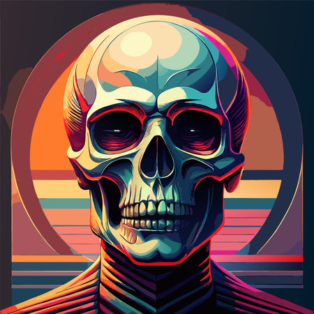 Skull with glasses on the background of the sun. Vector illustration.のイラスト素材
