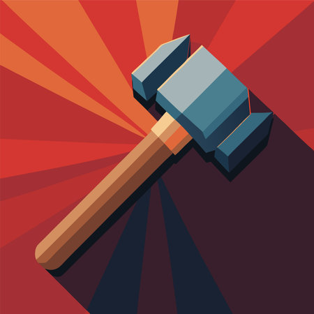 Hammer on a red background. Vector illustration in flat style.のイラスト素材
