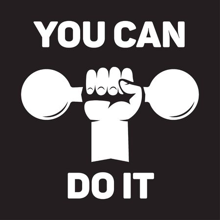 You can do it. Lettering vintage typographic poster. Motivational and inspirational vector illustration hand with dumbbell and quote. fitness club and bodybuilding advertising template.のイラスト素材