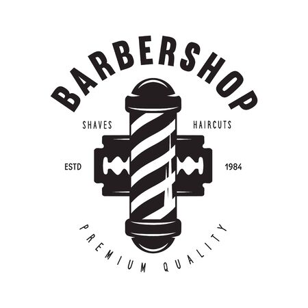 Barber shop badge. Barbers hand lettering. Design elements for   labels, emblems. Vector vintage illustration.のイラスト素材